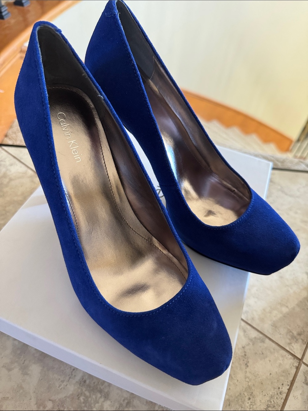 Calvin Klein Colette Suede Platform Pump in Royal Blue